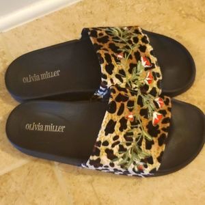 Olivia Miller Shoes-Slides, Leopard print/flowered